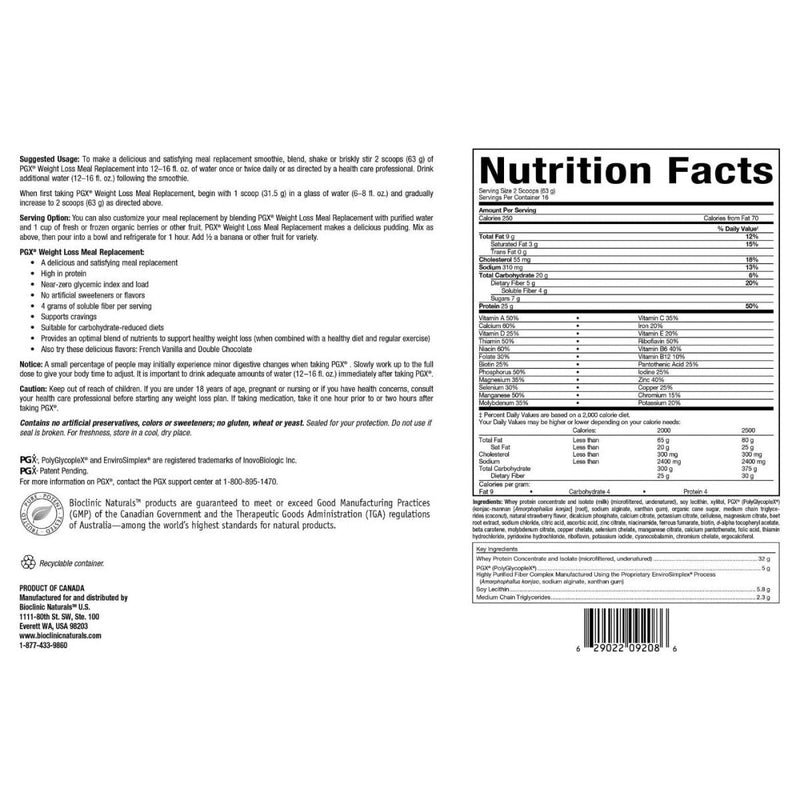Bioclinic Naturals PGX Weight Loss Meal Replacement French Vanilla 35oz